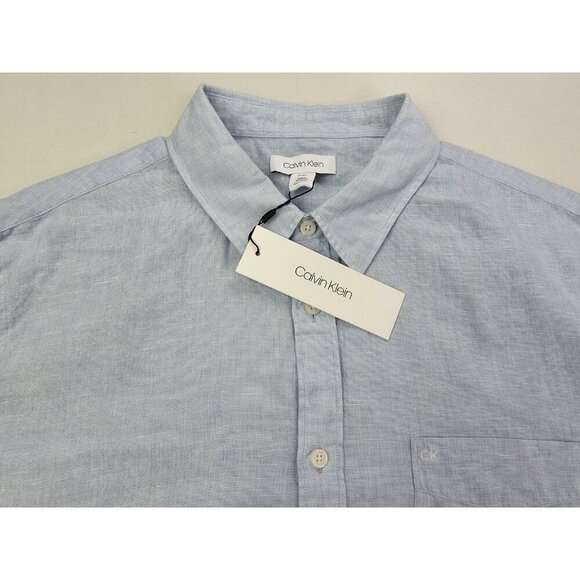 Calvin Klein Size XL Mens Powder Blue Linen Blend Embroidered Pocket Logo NWT - Picture 11 of 11